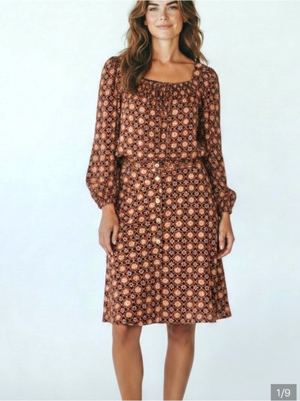 Draper James blouse and skirt set Boho Square Neck Midi Dress in Geo Print XXL